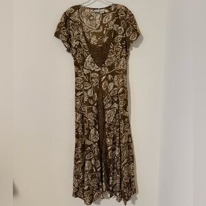 Vintage Newport News Floral Brown Maxi Dress Size 16